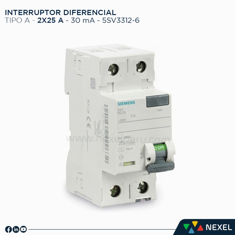 resultado liebre Cuando INTERRUPTOR DIFERENCIAL 5SV - 2X25 A, 30 mA, tipo A. - SIEMENS - Productos  - NEXEL PERU - Electrical Nexus